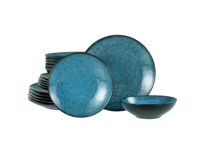 Creatable Tafelservice Capri, Blau, Schwarz, Keramik, 18-teilig, Abstraktes, lebensmittelecht, stapelbar, Essen & Trinken, Geschirr, Geschirr-Sets, Tafelservice
