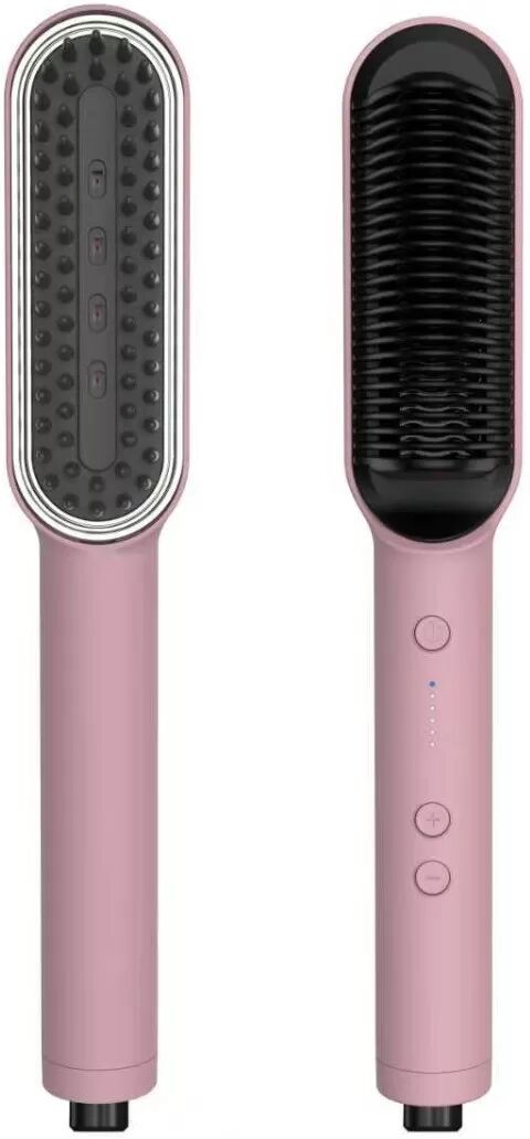 INF 2-in-1 Haarglätterbürste – Ionen-Schnellheiz-Kamm zum Glätten und Locken in beide Richtungen, Verbrühungsschutz, tragbar, Rosa