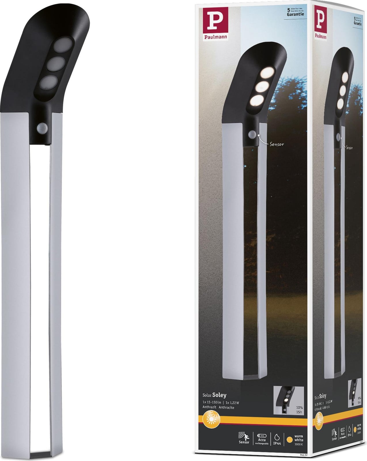 Paulmann Soley Solar LED-paalverlichting met bewegingsmelder