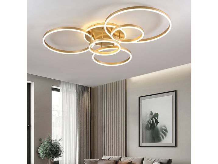 Lustre moderne à LED, plafonnier circulaire pour salon, chambre à coucher, bureau, lampe de plafond dorée, lampe suspendue, AC90-260V