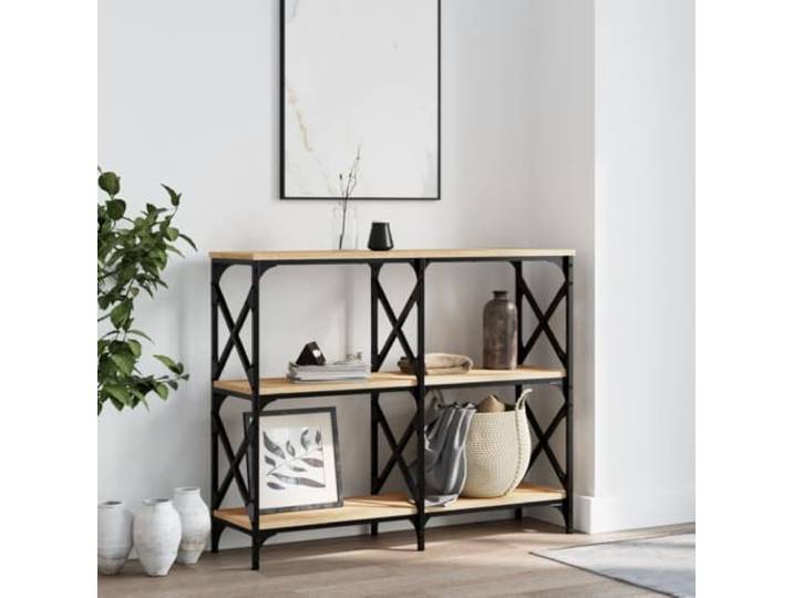 Konsolentisch Sonoma-Eiche Holzwerkstoff 100x28x80,5 cm mit Stahlrahmen Flurtisch mit Stahlrahmen, X-Streben, verstellbare Beine, Sonoma-Eiche Dekor, Holzwerkstoff