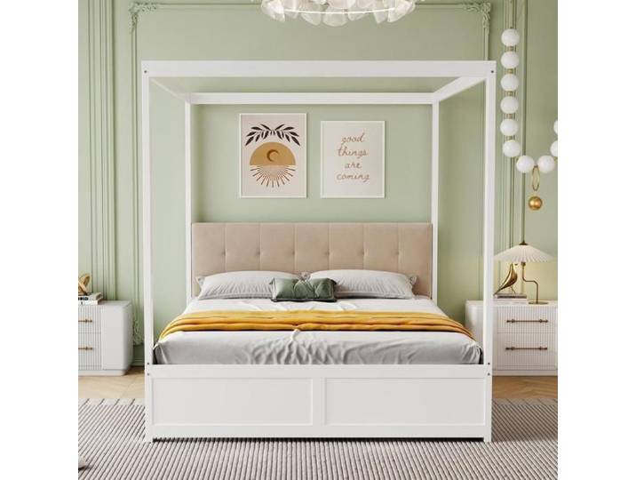 Lit cabane - KOMHTOM - Lit cabane design - 140 x 200 cm - 2 tiroirs de rangement - Structure bois blanc