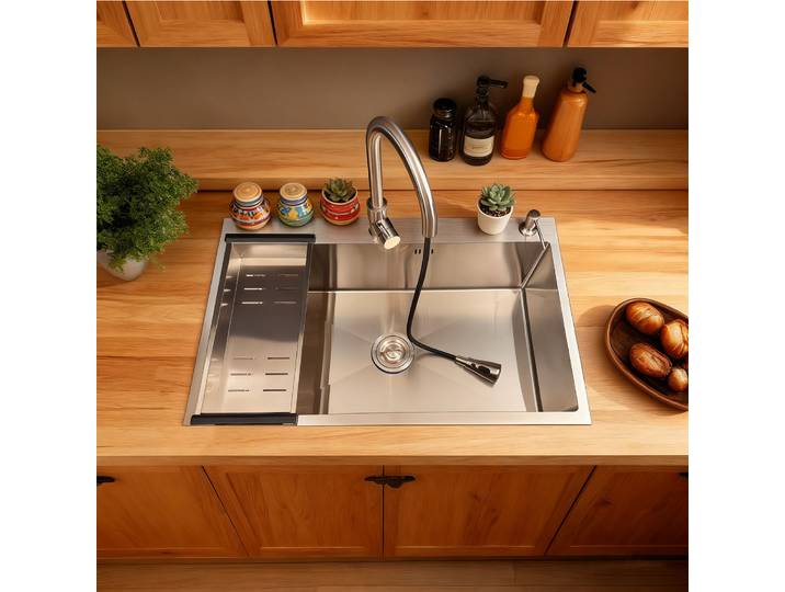 Évier de cuisine argenté, grand évier de cuisine en acier inoxydable à cuvette unique sous plan, évier de cuisine moderne pour poste de travail
