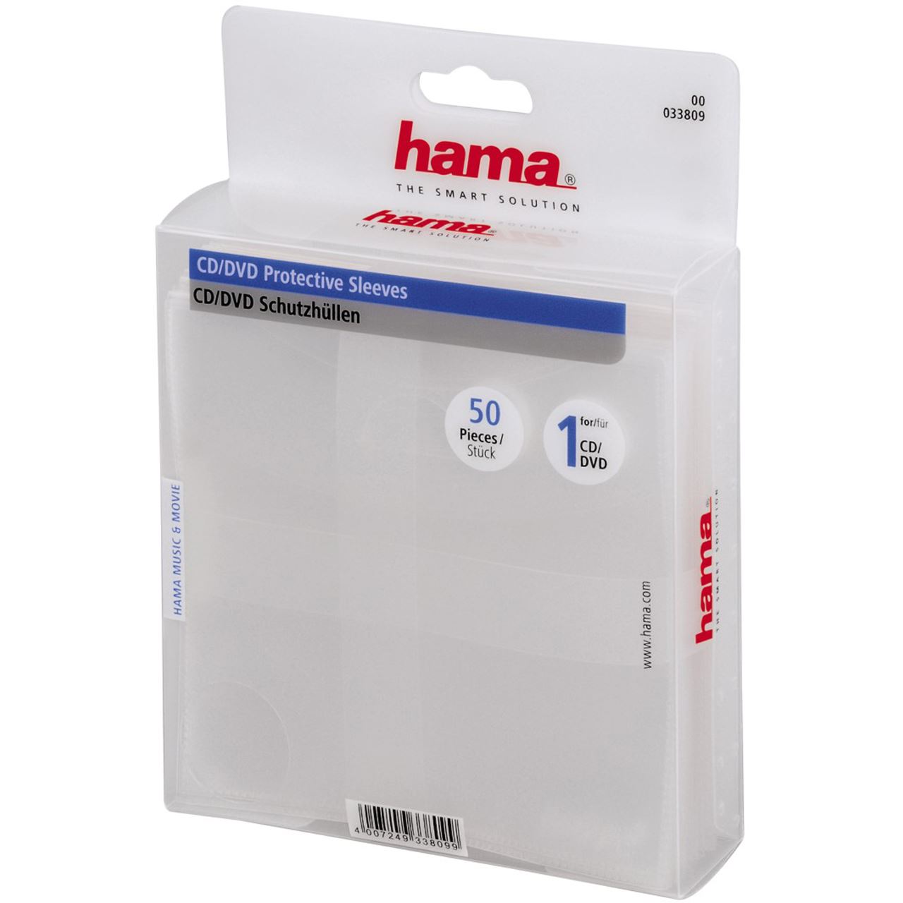 Hama 50 transparente CD-/DVD- Schutzhüllen für Aufbewahrung (00033809)