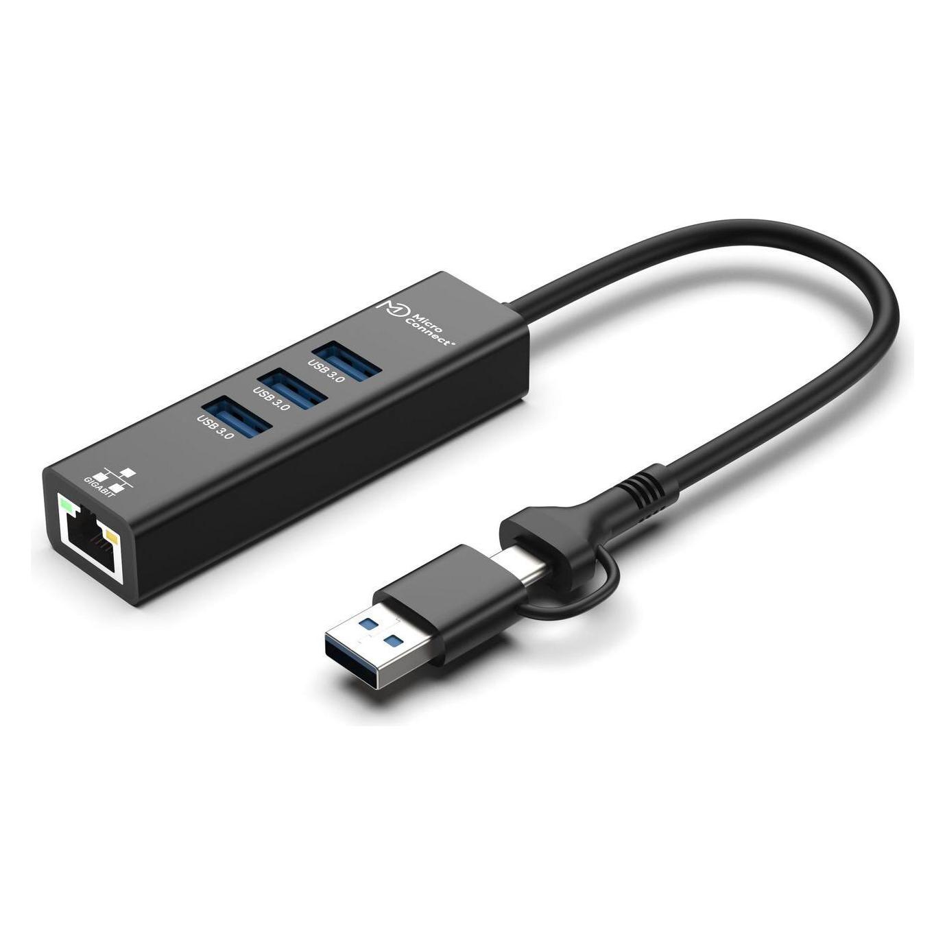 MicroConnect USB Hub (USB-A, USB-C, 4 Ports) (USBHUB-RJ45-2IN1)