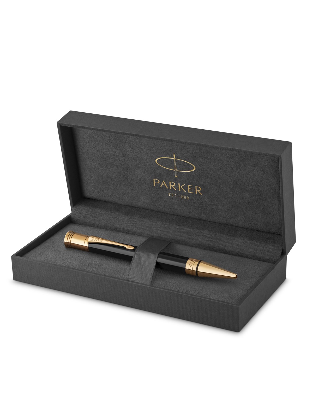 Parker Duofold Classic Kugelschreiber in Black mit gold-plattierten Zierteilen | mittlere Schreibspitze | schwarze Tinte