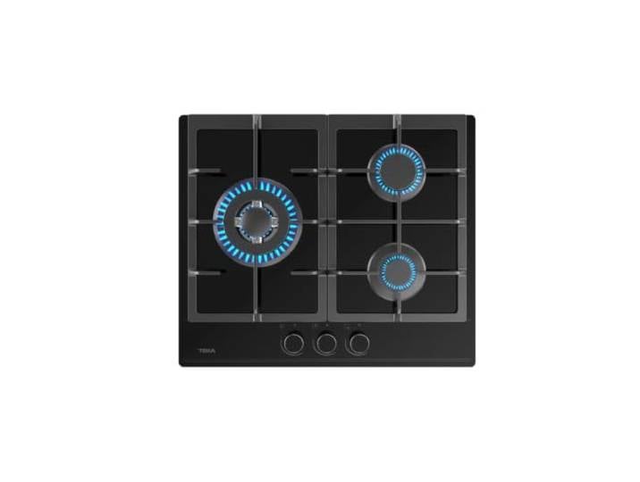 TEKA Gaskochfeld auf Glas, 3 Flammen, Gusseisenroste Ergonomische Frontgriffe, Keramikglasoberfläche, integrierte Selbstzündung im Brenner, GBC 63110