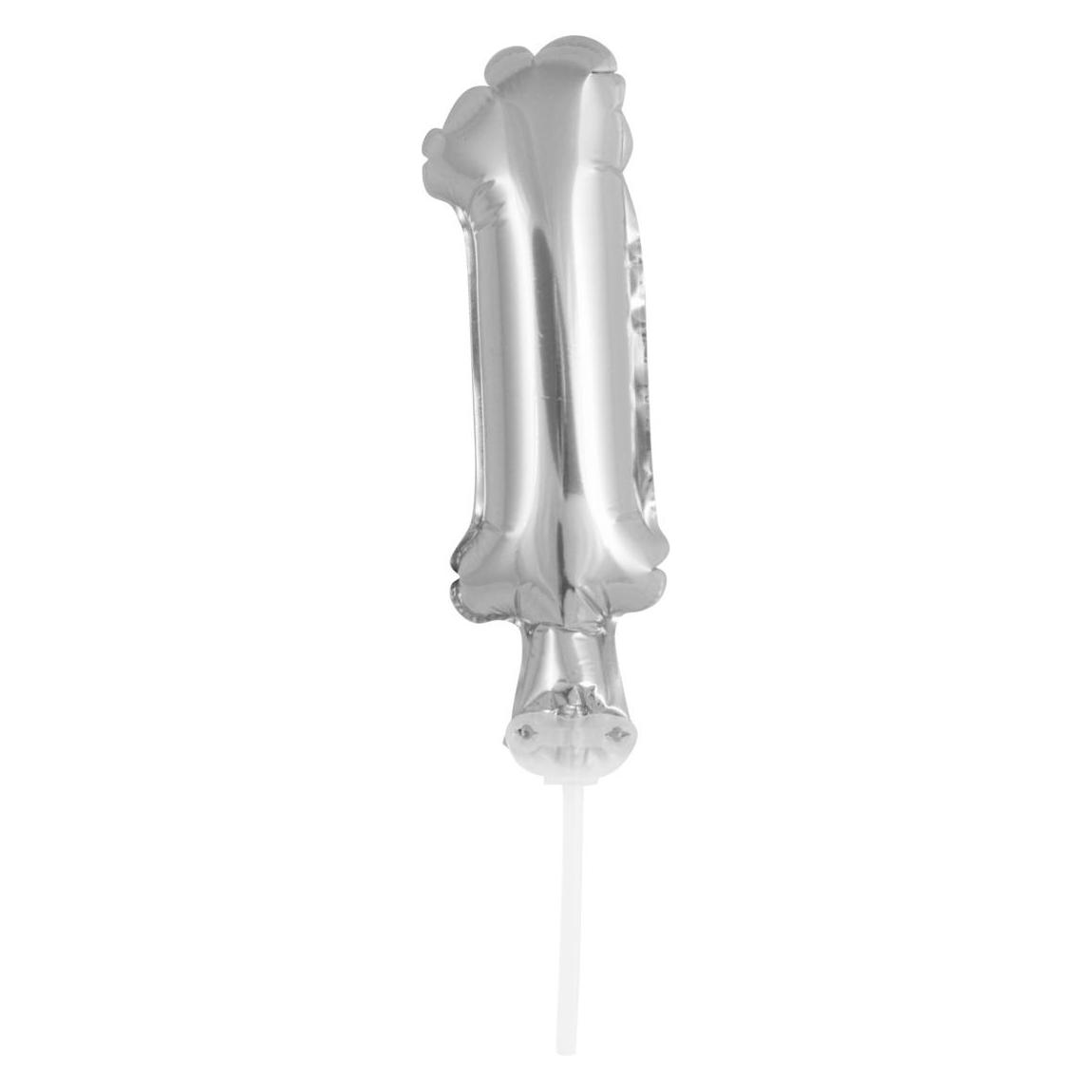 Idena Folienballon Zahl 1 am Stab 13cm silber (1x) (22658368)