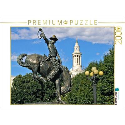 CALVENDO Puzzle Bronco Buster Statue, Denver | 2000 Teile Lege-Größe 90x67cm Foto-Puzzle für glückliche Stunden