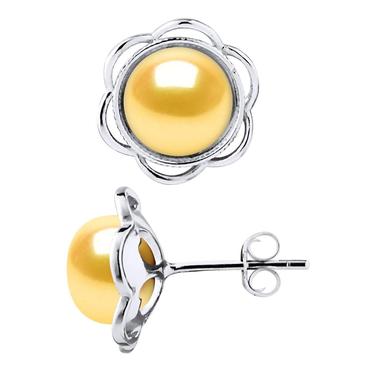 Stud Oorbellen FLOWER Beads Freshwater 89mm gouden knopen 925