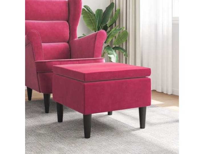 NLQMSU Hocker Samt rot bordeaux mit Holzfüßen Weiche Polsterung, Holzfüße, erhöhte Stabilität, kompakte Größe, Wohnzimmer, Eingang, maximal 110 kg