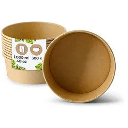 BIOZOYG 300 Stück Salatschale Kartonschale Schale To-go Verpackung biologisch abbaubar PLA-beschichtet fettresistent nachhaltig für warme Speisen
