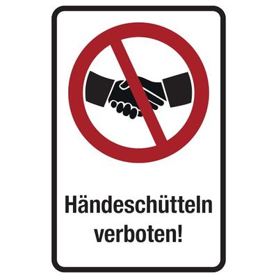 Verbotsschild Kombischild, Händeschütteln verboten - 100x150 mm Folie selbstklebend