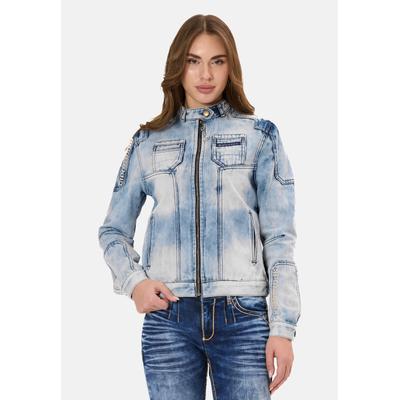Jeansjacke CIPO & BAXX "WJ233", Damen, Gr. L, iceblau, Stoff, 100% Baumwolle, unifarben, regular fit normal, Rundhals, Jacken Jeansjacke, figurbetont, stylisch, hochwertig & vielseitig kombinierbar