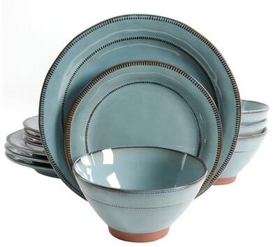 Gibson Elite 12 Piece Everyday Use Round Terracotta Dinnerware Set in Teal