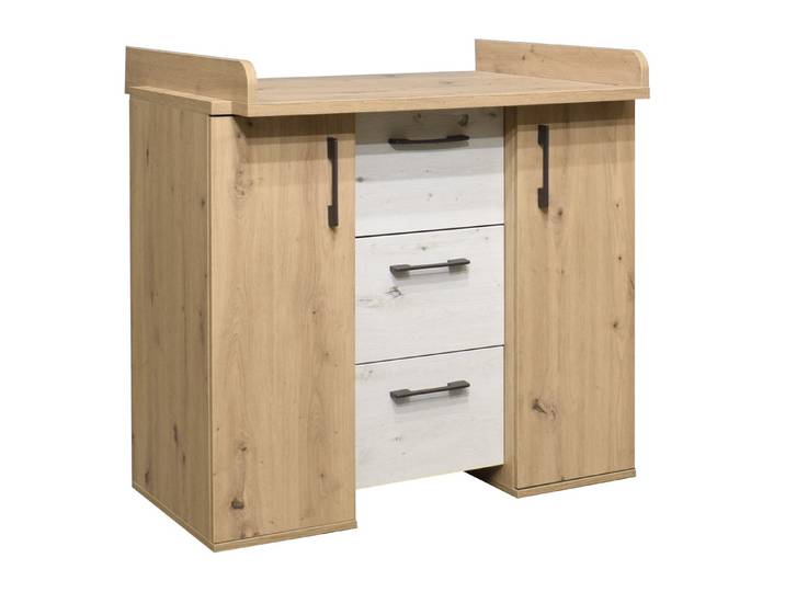 freiraum Wickelkommode Micha, in asteiche Dekor / artisan weiß - 97x92x48 (BxHxT)