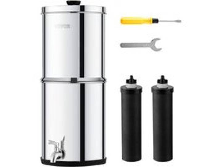 VEVOR Gravity Waterfiltersysteem RVS aanrechtbladsysteem 4,4 + 5,5 L waterfiltratiesysteem, vermindert lood en tot 99% chloor, met 2 koolstoffilters en kraan, camping RV Home