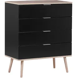 KOMMODE 4 Schubladen schwarz/heller Holzfarbton Walpi