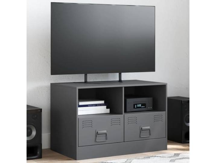 HEFZGDB TV-Schrank Anthrazit 67x39x44 cm Stahl Gestell mit praktischem Stauraum und Griffen, robuster TV-Tisch aus kaltgewalztem Stahl für Wohnzimmer, pflegeleichtes Möbelstück