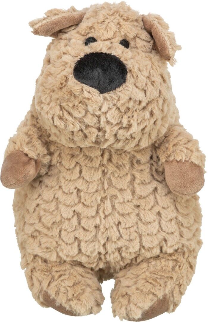 TRIXIE Hund aus braunem Strukturplüsch, geräuschloses Hundespielzeug