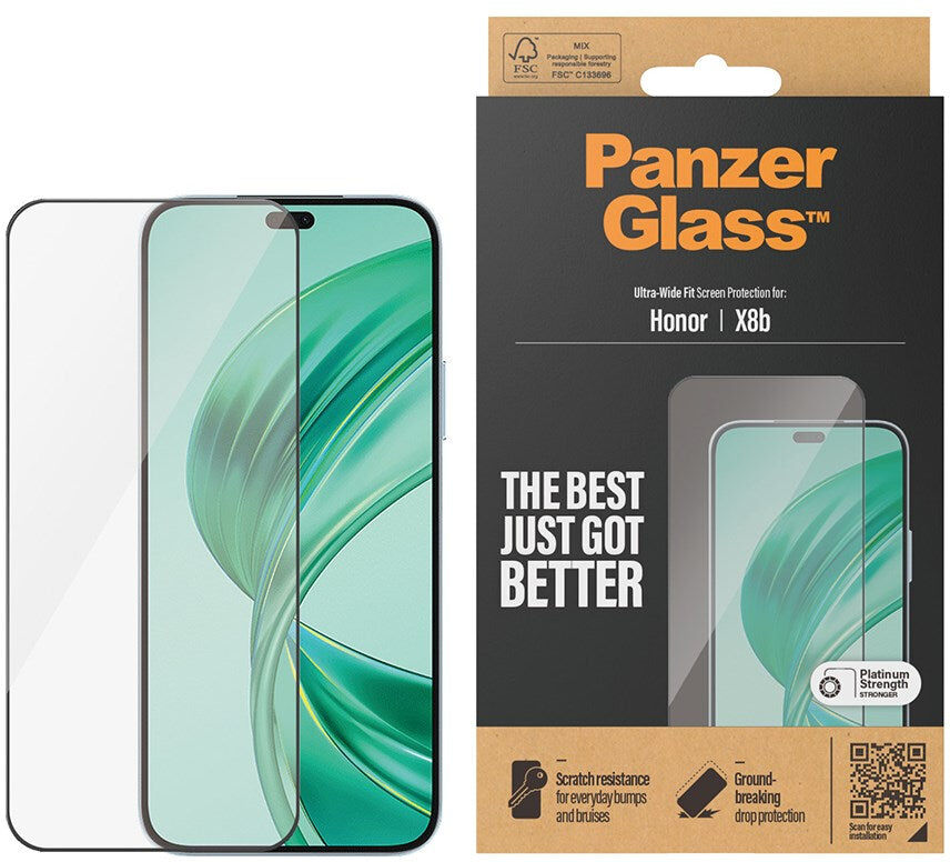 Honor X8b PanzerGlass Ultra Wide Fit Skærmbeskyttelsesglas - Platinum Strength - Sort Kant