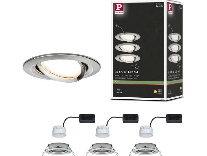 Paulmann LED à encastrer Nova\, set de 3\, orientable