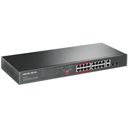 Mercusys 16-PORT 10/100MBPS+ 2-PORT GB RCK 16-PORT POE+ (18 Ports), Netzwerk Switch, Schwarz