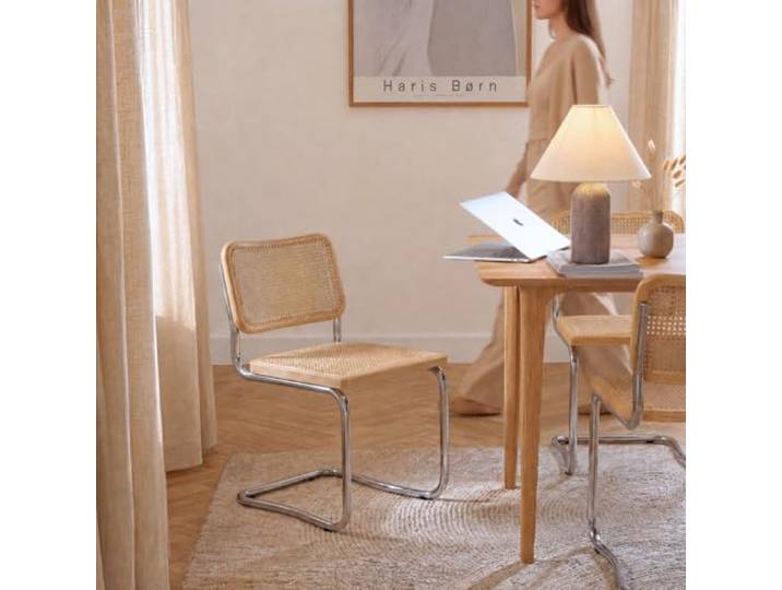 Haris Børn® SKØR Design Freischwinger Wiener Geflecht (6er Set) Buche - Handgefertigt in Italien - Hochwertige Rattan Stühle - Freischwinger Stühle in Rattan Stuhl Optik - 30 Tage testen