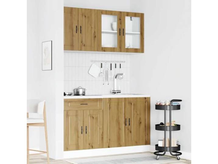 KTHLBRH Kalmar Küchenmöbel-Set, 4-teilig, Eiche Verstellbare Füße, Glastüren, einfache Reinigung, Montage erforderlich