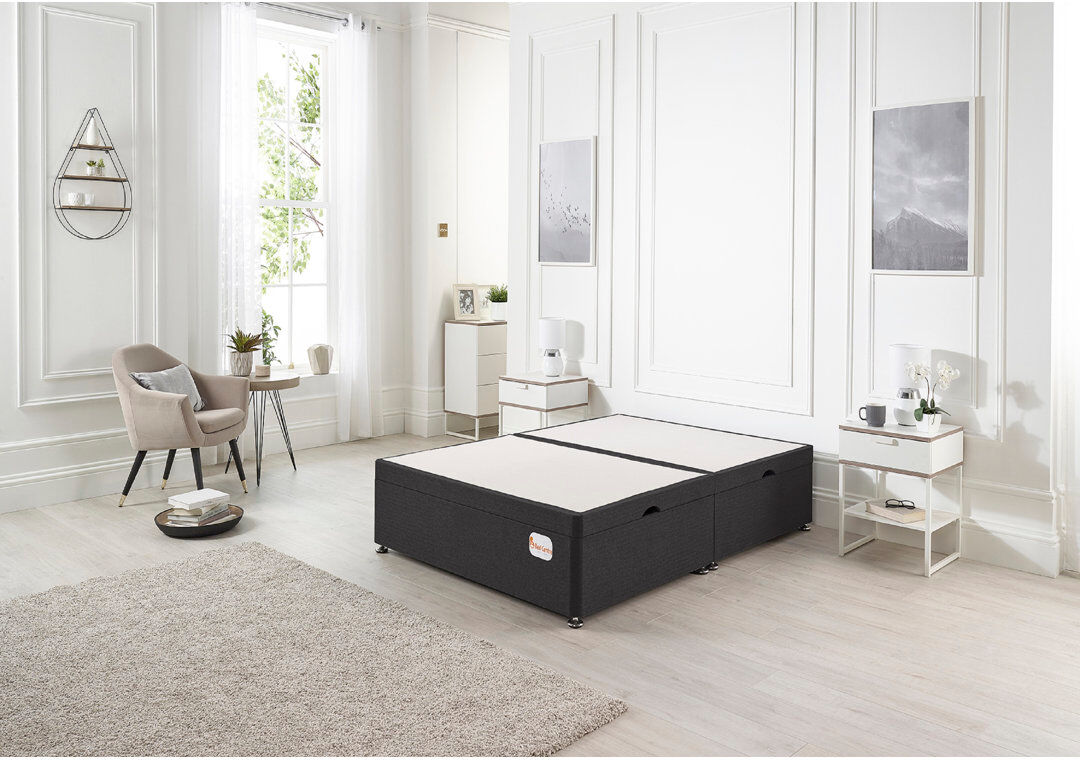 17 Stories Etheral Side Opening Storage Ottoman Bed Base Hydraulic Lift Plush Velvet Black Double (4'6)