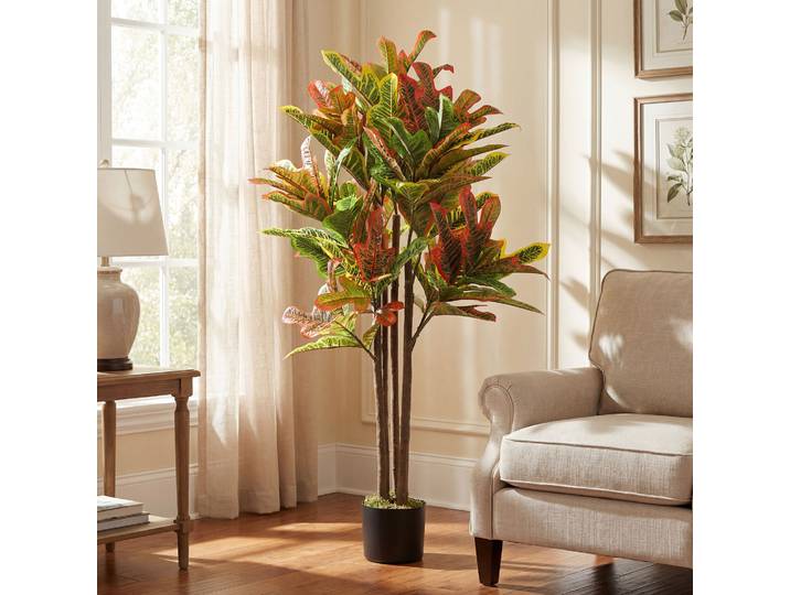 HOMCOM Plante Artificielle Croton Multicolore avec Pot 120cm