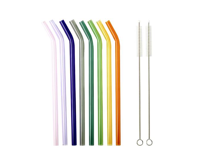 Glas LA VAGUE Wiederverwendbares Glastrinkhalm-Set SMOOTHIE PARTY , bunt, B:1cm H:1cm, Trinkgefäße, Glas