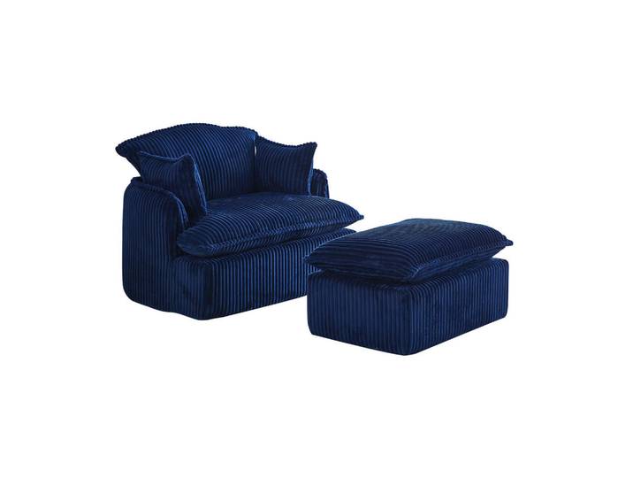 Evryae Sofa mit Hocker aus Kord-Stoff und Kompressionsdesign, Blau, 115x77x89 cm, Wohnzimmer, Sofas & Couches, Sofas