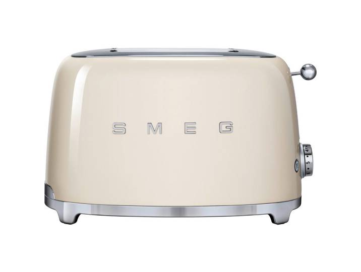Smeg Toaster 50´s Style, Chrom, Creme, Metall, 31x19.8x19.5 cm, Bagel-Funktion, automatische Zentrierung der Toastscheibe, automatischer Auswurf nach Röstende, Schnellstoppfunktion, Aufwärmfunktion, Auftaufunktion, Krümelschublade, Küchengeräte, Toaster