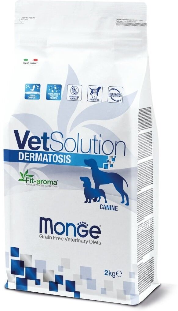 2 kg Monge VetSolution Secco Cane Dermatosis Alimento Dietetico Cibo Crocchette Croccantini in Caso di Dermatosi ed Eccessiva Perdita di Peli