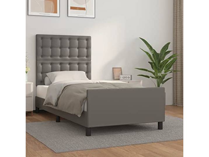 Kunstleder höhenverstellbares Bettgestell Schlafzimmer 80x200 cm Grau Bettgestell mit Kopfteil Grau 80x200 cm Kunstleder Stauraum Bettrahmen höhenverstellbar Massivholz Lattenrost Schlafzimmer