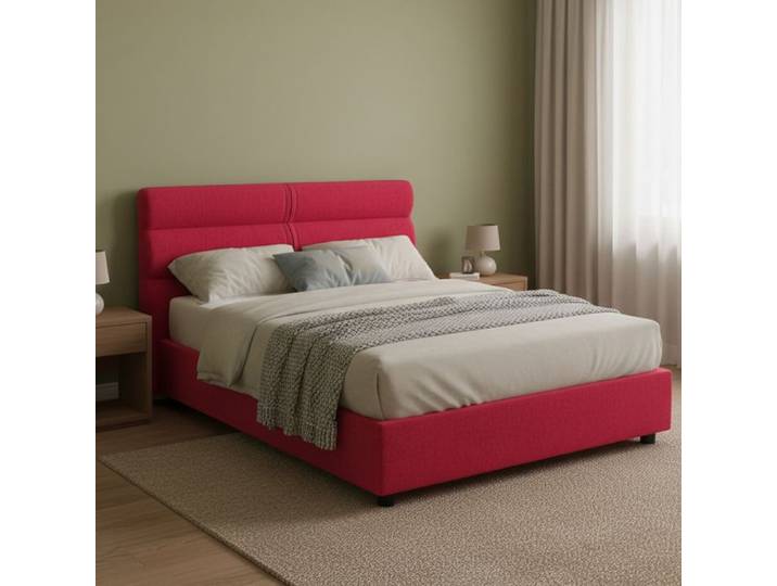 Lit Double Brienno Dmora en Tissu Rouge