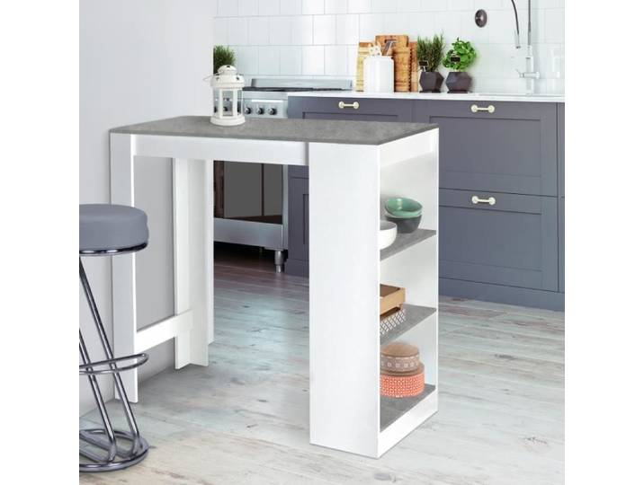 IDMARKET Table de bar BARTH 2 à 4 personnes bois blanc plateau effet béton