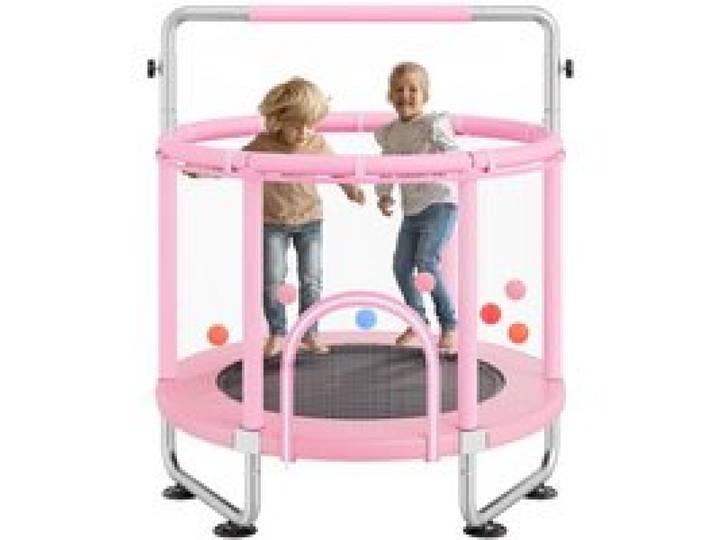 VEVOR Kindertrampoline Mini Leisure Trampoline 147 cm voor peuters Verstelbaar met Veiligheidsnet & Basketbalring, Verjaardagscadeau Kerstspeelgoed voor kinderen vanaf 3 jaar Roze