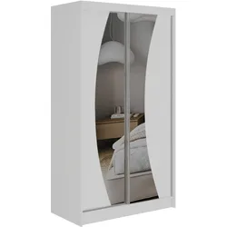 SCHWEBETÜRENSCHRANK mit Schubladen 120 - VERONA - Weiß mit Spiegel