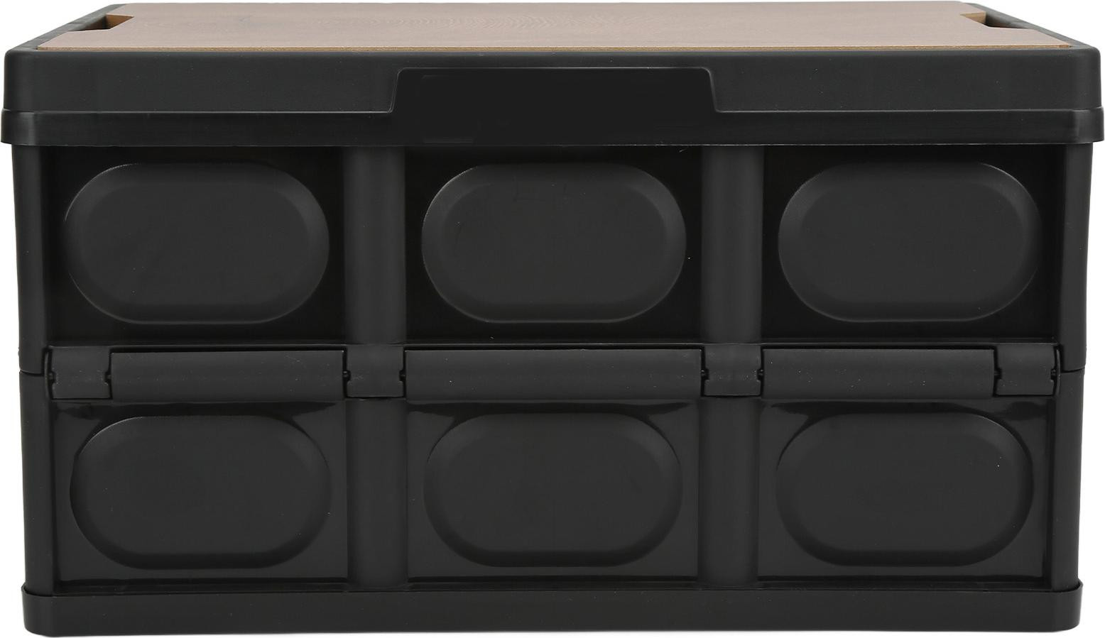Gistuch multifunctionele inklapbare opbergbox voor buiten met houten plank, zwart, 30 liter