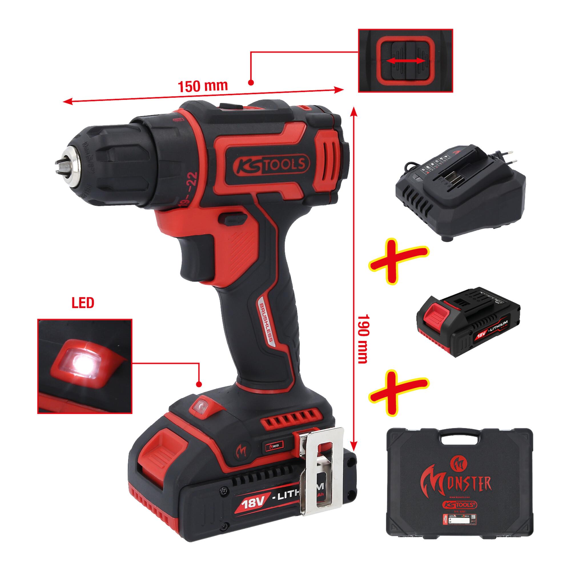 KS Tools eMONSTER Brushless-Akku-Bohr-Schrauber-Satz, 4-tlg (515.6400)