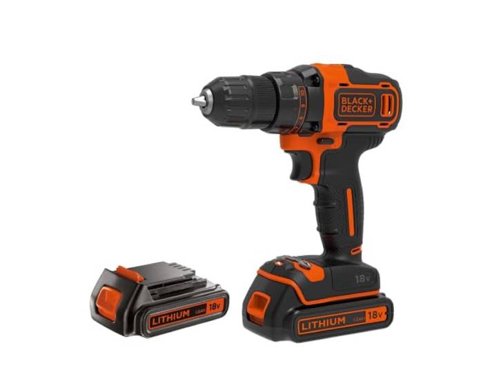 BLACK+DECKER Perceuse-visseuse 18V 2G\, 2 vitesses\, embrayage 11 positions\, couple 40Nm\, 2 batteries 1.5Ah\, chargeur 400mA et boîte de rangement\, BDCDD186KB-QW