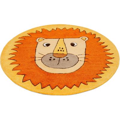 Kinderteppich SMART KIDS "Linus" Gr. 9, orange (orange, gelb), H:9mm Ø:100cm, Kunstfaser, Teppiche, Kinderteppich, Löwe Tiermotiv, Konturenschnitt