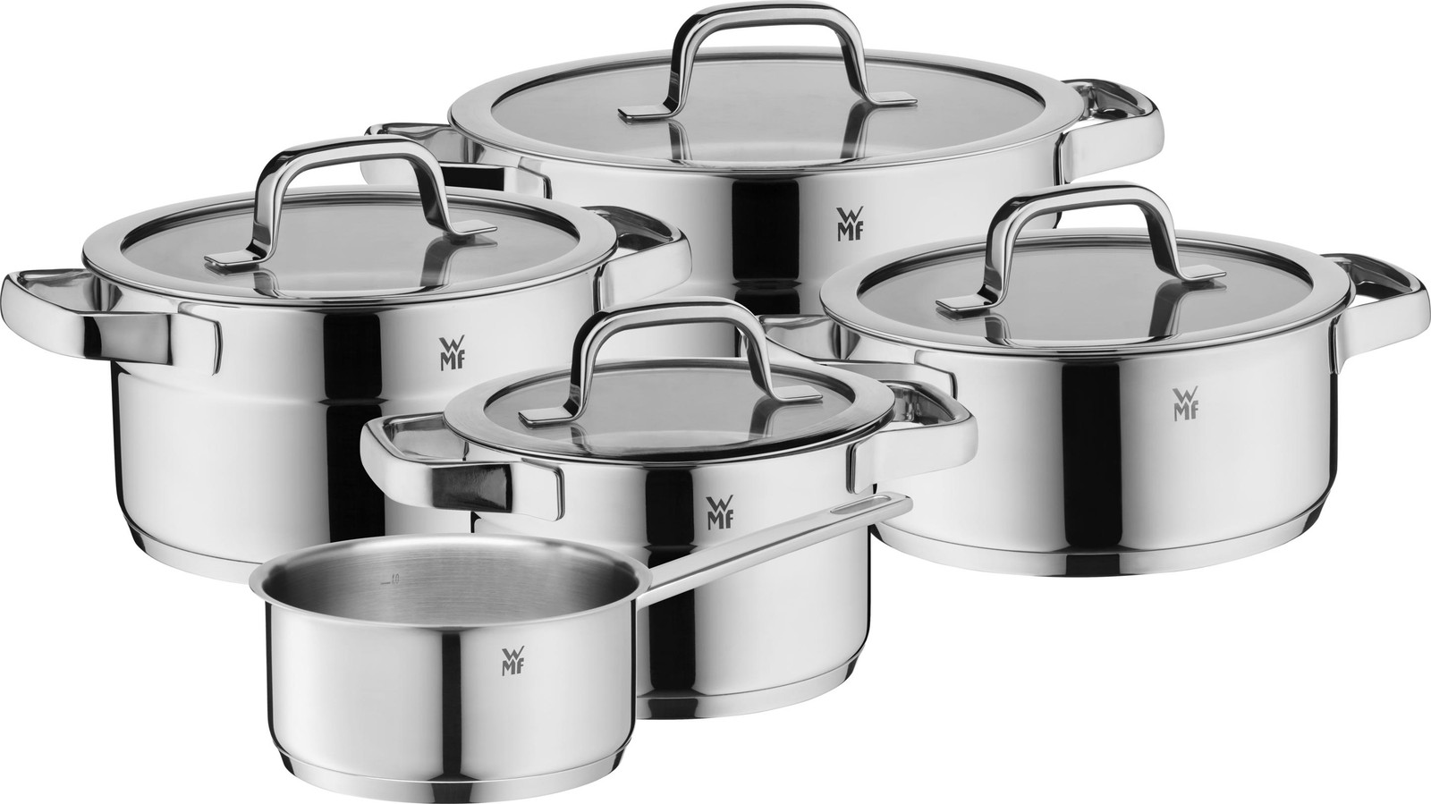 WMF Pannenset Compact Cuisine - 5 Delig - Kookpannen ø 16, 16, 20 en 20 cm en Steelpan ø 14 cm