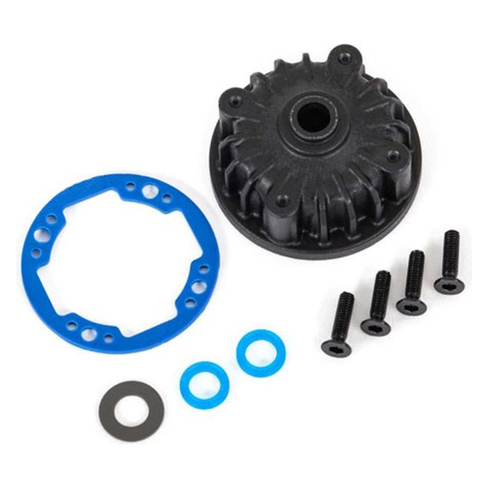 Traxxas Housing, center differential/ x-ring gaskets (2)/ 5x10x0.5 PTFE-coated was her (1)/ 2.5x8 CCS (4) (TRX9081)