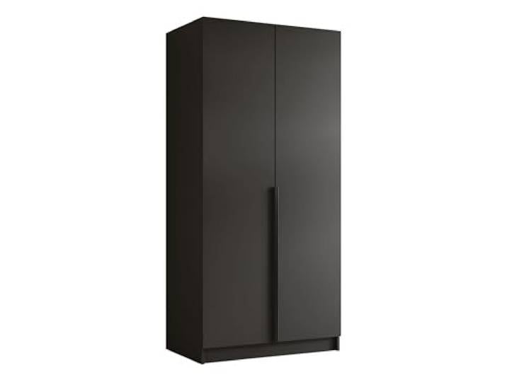 Mirjan24 Kleiderschrank mit Einlegeböden und Kleiderstange Borton I, Vielseitiger Drehtürenschrank, Elegantes klein 2-türig Kleiderschrank (Schwarz)