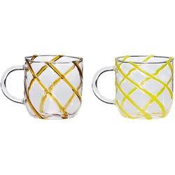 Hübsch, Tasse, Kiosk Glastasse Swirl Gelb (2er Set) (450 ml, 2x)