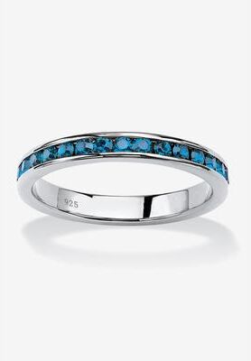 Sterling Silver Simulated Birthstone Stackable Eternity Ring by PalmBeach Jewelry in March (Size 9)