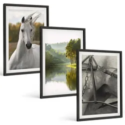 BILDER SET 3er Set - 40x60 cm Schwarzer Rahmen - Natur des Flusses White Horses